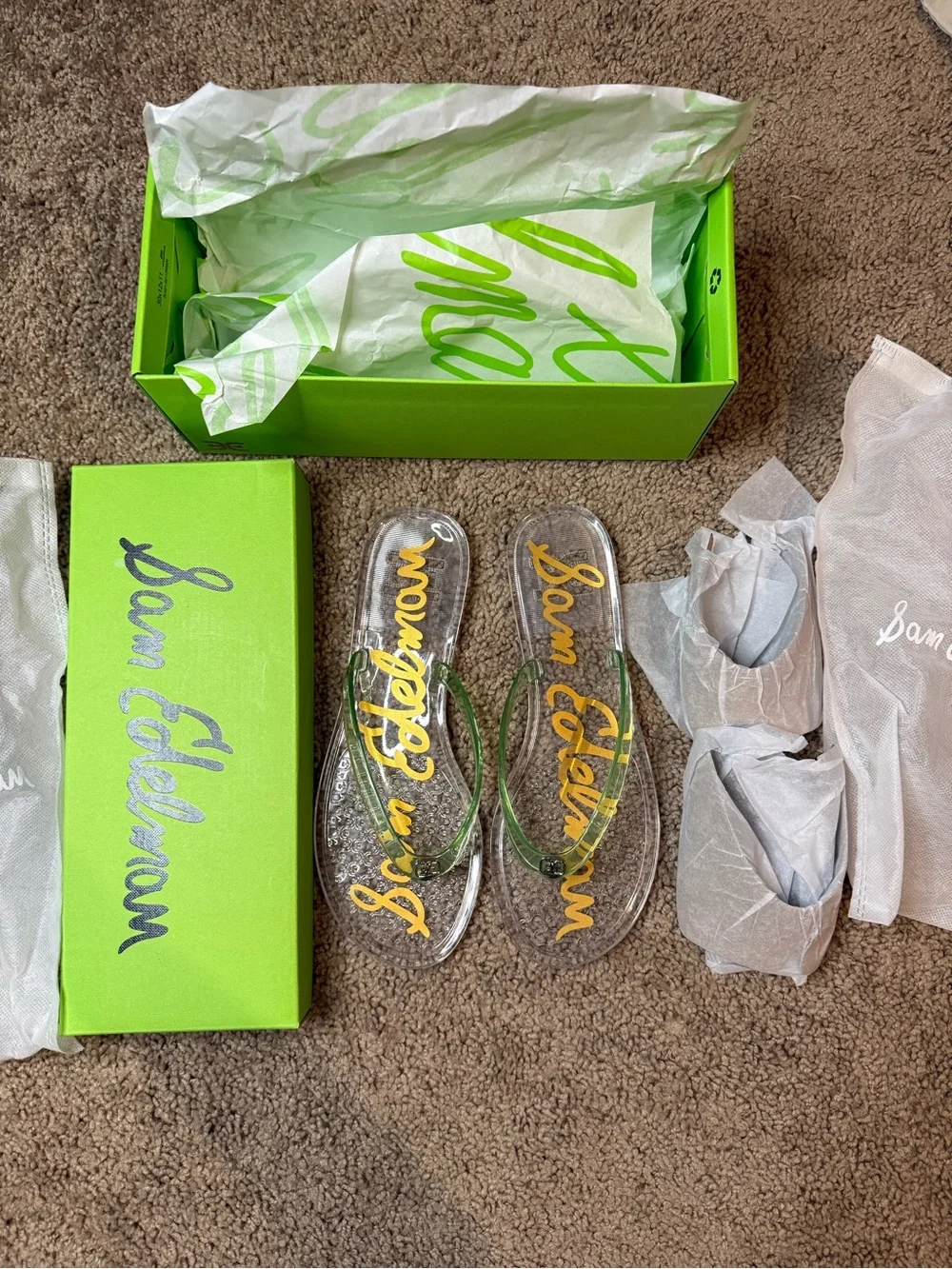 Sam Edelman Dean Clear Green Jelly Thong Flat Sandals Size 9 New